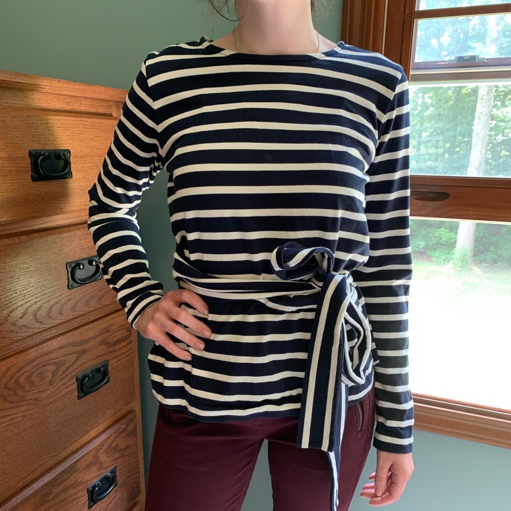NWOT J. Crew women’s size S striped 100% cotton long sleeve top with belt